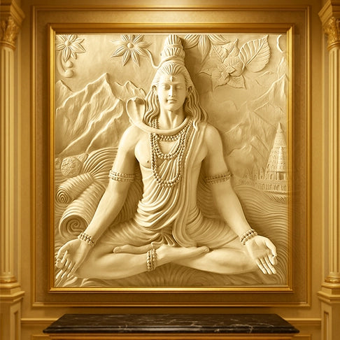 Lord Shiva Wall Mural – Meditative Pose | High-Relief Sculpture
