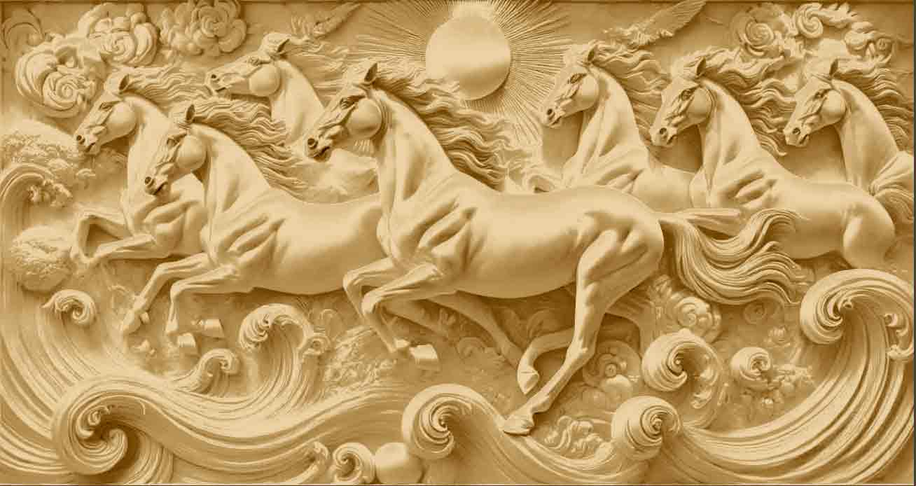 Seven Running Horses 3D Wall Mural – Handcrafted Resin Art for Vastu & Luxury Interiors