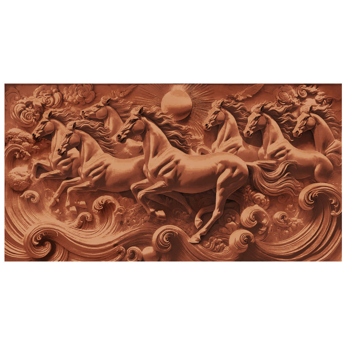 Seven Running Horses 3D Wall Mural – Handcrafted Resin Art for Vastu & Luxury Interiors