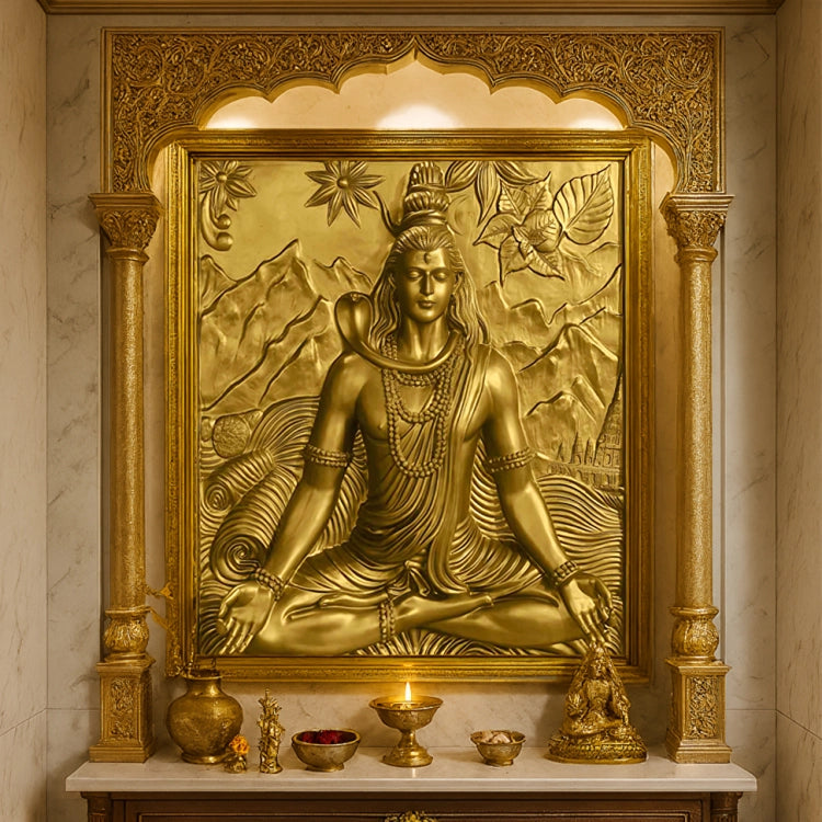 Lord Shiva Wall Mural – Meditative Pose | High-Relief Sculpture