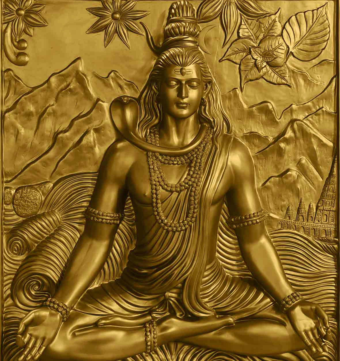 Lord Shiva Wall Mural – Meditative Pose | High-Relief Sculpture