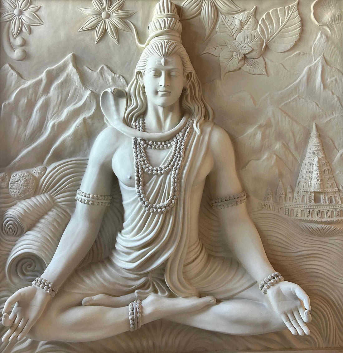 Lord Shiva Wall Mural – Meditative Pose | High-Relief Sculpture