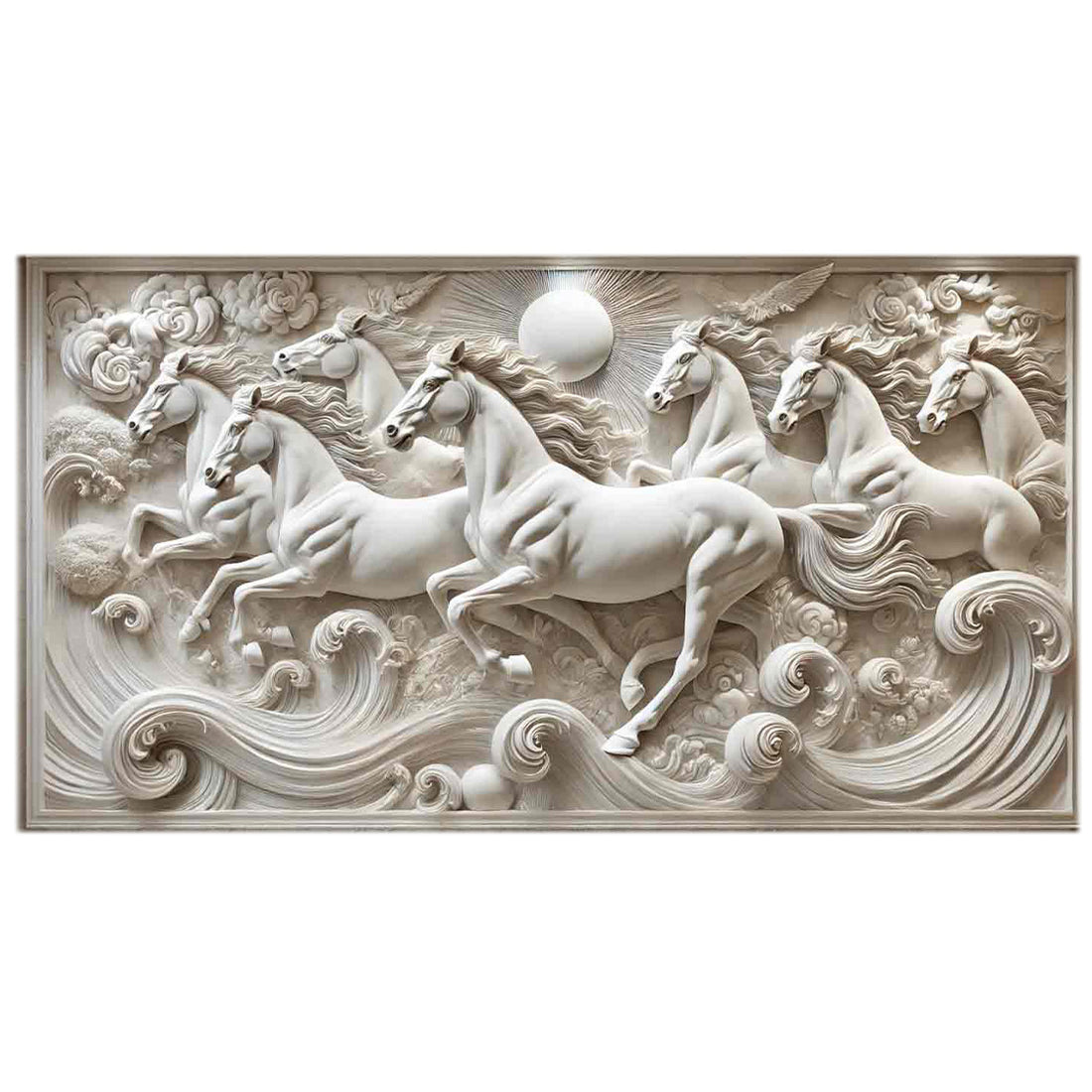 Seven Running Horses 3D Wall Mural – Handcrafted Resin Art for Vastu & Luxury Interiors