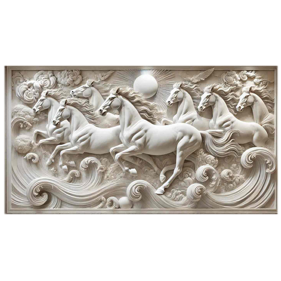 Seven Running Horses 3D Wall Mural – Handcrafted Resin Art for Vastu & Luxury Interiors